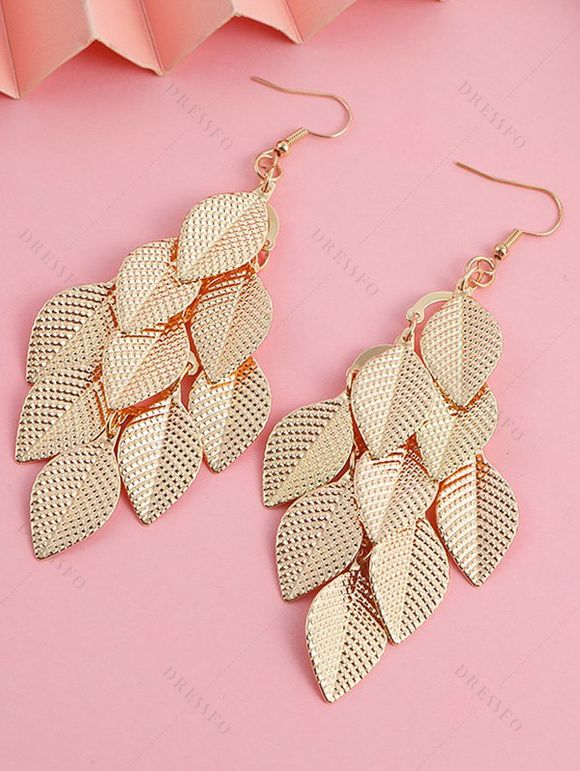 Boucles D'Oreilles de Soirée en Forme de Feuille en Alliage en Couleur Unie - d'or 