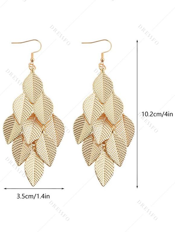 Boucles D'Oreilles de Soirée en Forme de Feuille en Alliage en Couleur Unie - d'or 