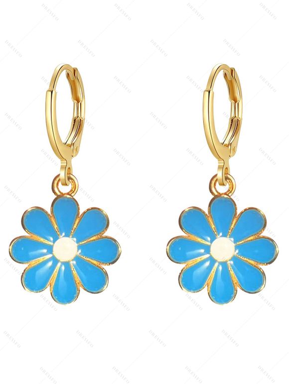Boucles D'Oreilles Pendantes en Alliage Motif Marguerite et Fleur Style Simple - Bleu 