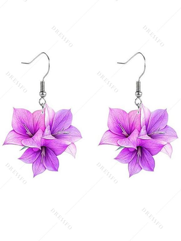 Boucles D'Oreilles Pendantes Tendances en Forme de Fleurs Acryliques Éclatantes - Violet clair 