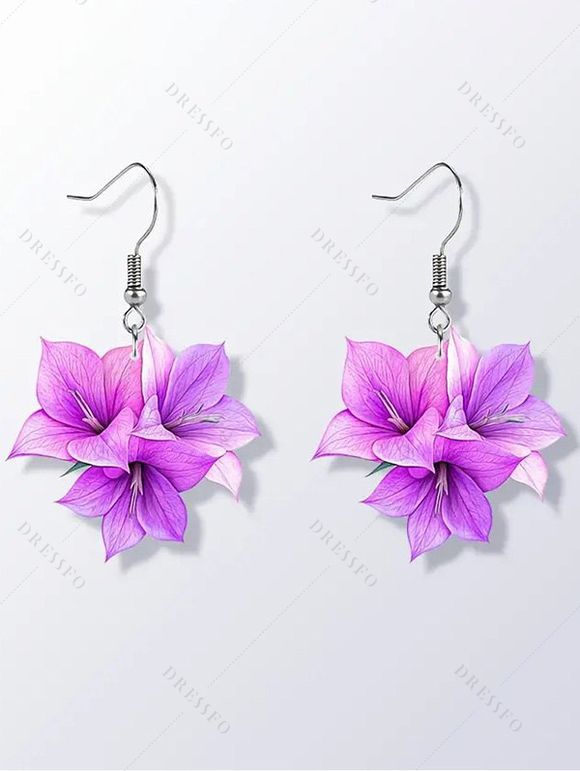 Boucles D'Oreilles Pendantes Tendances en Forme de Fleurs Acryliques Éclatantes - Violet clair 