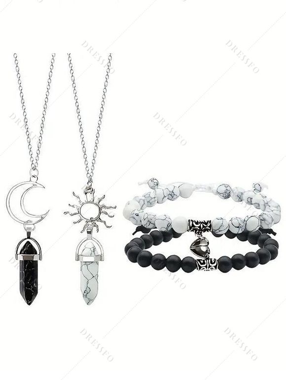 Ensemble de Bracelet Collier Lune Cœur Perlé Magnétique 4 Pièces - multicolor A 