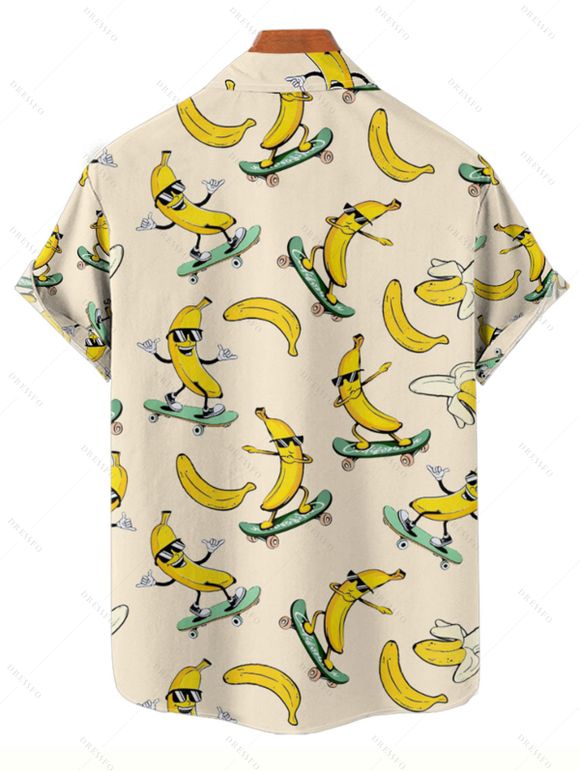 Chemise de Vacance Amusant Boutonnée avec Motif de Banane à Manches Courtes - Beige XL