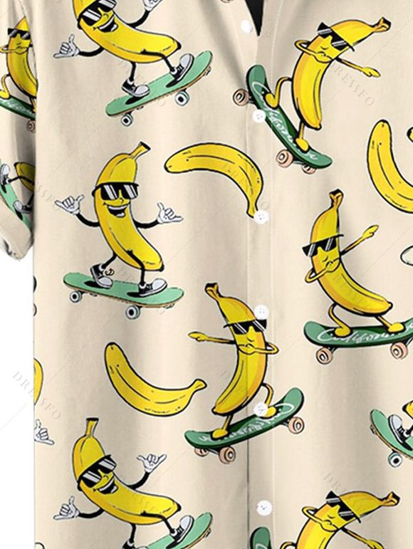 Chemise de Vacance Amusant Boutonnée avec Motif de Banane à Manches Courtes - Beige XL