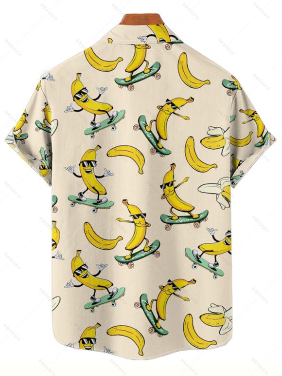 Vacation Couple Outfit Funny Banana with Sunglasses Ripstik Pattern Spaghetti Strap V Neck A Line Mini Tank Dress and Roll Up Sleeve Shirt Casual Matching Outfit - Beige S | US 4