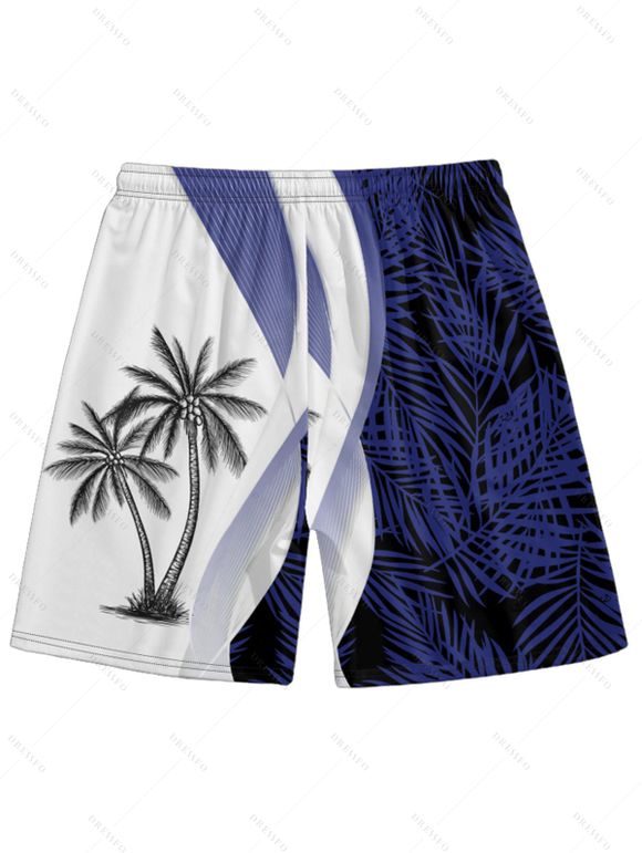 Short de Plage Arbre de Noix de Coco Imprimé à Taille Elastique pour Homme - Bleu 2XL