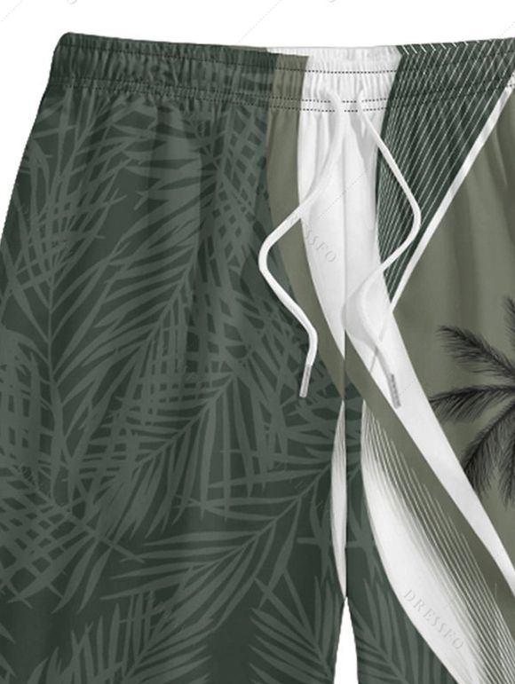 Short de Plage Arbre de Noix de Coco Imprimé à Taille Elastique pour Homme - Vert profond 3XL