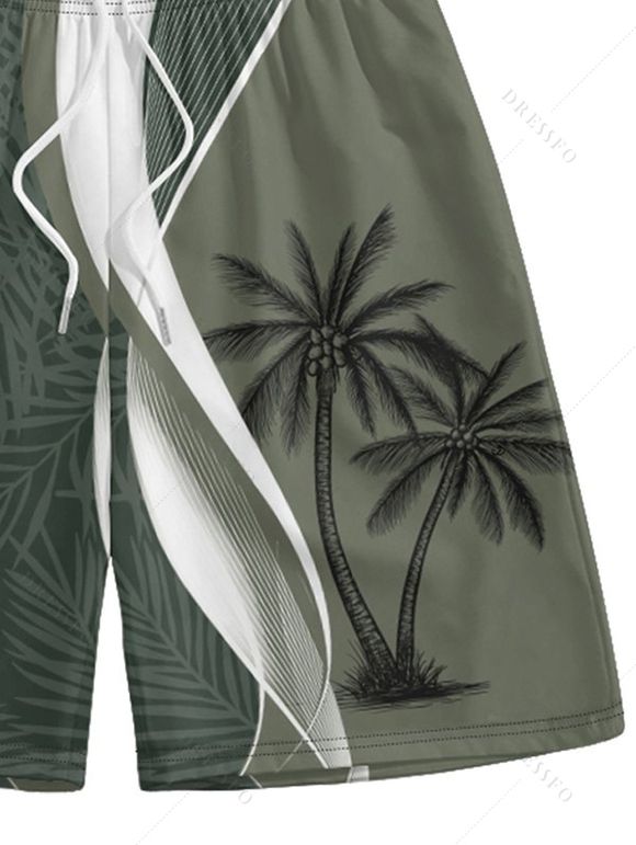 Short de Plage Arbre de Noix de Coco Imprimé à Taille Elastique pour Homme - Vert profond 3XL