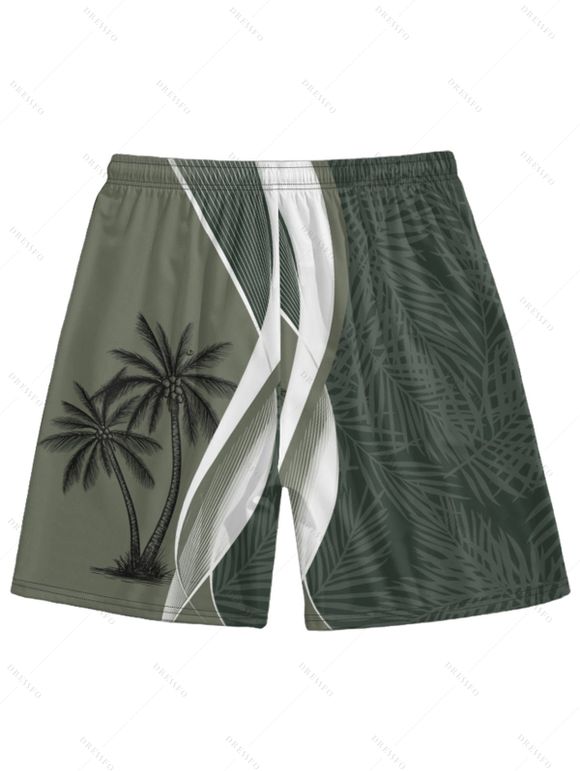 Short de Plage Arbre de Noix de Coco Imprimé à Taille Elastique pour Homme - Vert profond 3XL