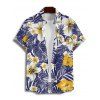 Vacation Couple Outfit Allover Tropical Leaf Hibiscus Floral Pattern Ruched Bust Belt A Line Mini Dress and Roll Up Sleeve Shirt Casual Matching Outfit - Bleu profond S | US 4