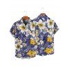 Vacation Couple Outfit Allover Tropical Leaf Hibiscus Floral Pattern Ruched Bust Belt A Line Mini Dress and Roll Up Sleeve Shirt Casual Matching Outfit - Bleu profond S | US 4