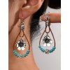 Boucles D'Oreilles Pendantes en Alliage Motif Floral et Turquoise Fantaisie à Sculpture Creuse Style Vintage - multicolor A 