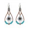 Boucles D'Oreilles Pendantes en Alliage Motif Floral et Turquoise Fantaisie à Sculpture Creuse Style Vintage - multicolor A 