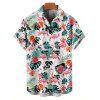 Men's Allover Flamingo Leaf Pattern Vacation Shirt Roll Up Short Sleeve Button Up Casual Shirt - multicolor 2XL