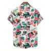 Men's Allover Flamingo Leaf Pattern Vacation Shirt Roll Up Short Sleeve Button Up Casual Shirt - multicolor 2XL