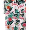 Men's Allover Flamingo Leaf Pattern Vacation Shirt Roll Up Short Sleeve Button Up Casual Shirt - multicolor 2XL