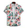 Men's Allover Flamingo Leaf Pattern Vacation Shirt Roll Up Short Sleeve Button Up Casual Shirt - multicolor 2XL