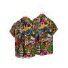 Vacation Couple Outfit Allover Hibiscus Floral Tribal Pattern Spaghetti Strap V Neck A Line Mini Tank Dress and Roll Up Sleeve Shirt Ethnic Matching Outfit - Noir S | US 4