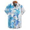 Vacation Couple Outfit Hibiscus Floral Sea Turtle Pattern Spaghetti Strap V Neck A Line Mini Tank Dress and Roll Up Sleeve Shirt Beach Matching Outfit - Bleu Ciel S | US 4