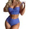 Plaid Pattern Twisted Adjustable Spaghetti Strap Beach Tankini Swimsuit High Waisted Briefs Vacation Two Piece Swimwear - BLUE S | US 4