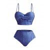 Plaid Pattern Twisted Adjustable Spaghetti Strap Beach Tankini Swimsuit High Waisted Briefs Vacation Two Piece Swimwear - BLUE S | US 4