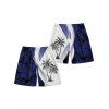 Short de Plage Arbre de Noix de Coco Imprimé à Taille Elastique pour Homme - Bleu L