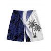 Colorblock Coconut Tree Print V Neck A Line Dress and Short Sleeve Shirt Drawstrings Shorts Vocation Outift - Bleu S | US 4