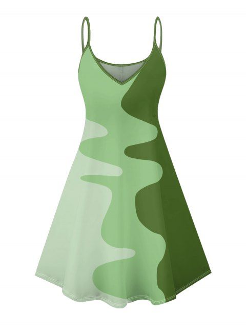 Mini Robe Décontractée Ligne A Géométrique Motif Abstrait en Blocs de Couleurs à Bretelle Fine