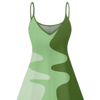 Colorblock Abstract Geometric Pattern Casual Dress Spaghetti Strap V Neck A Line Mini Tank Dress