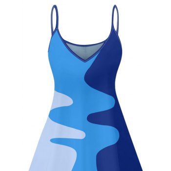 Colorblock Abstract Geometric Pattern Casual Dress Spaghetti Strap V Neck A Line Mini Tank Dress