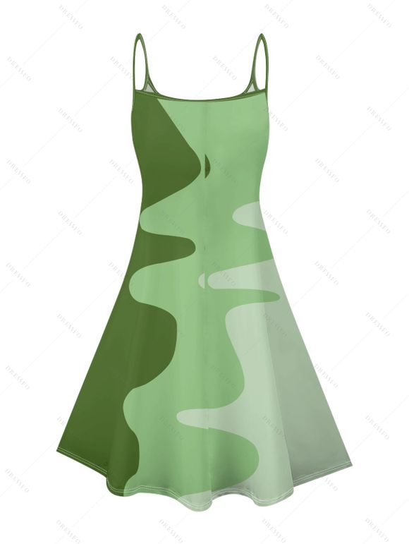 Mini Robe Décontractée Ligne A Géométrique Motif Abstrait en Blocs de Couleurs à Bretelle Fine - Vert clair XXXL | US 16