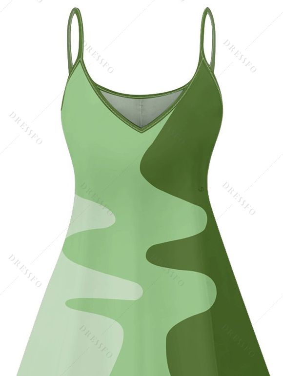 Mini Robe Décontractée Ligne A Géométrique Motif Abstrait en Blocs de Couleurs à Bretelle Fine - Vert clair XXXL | US 16