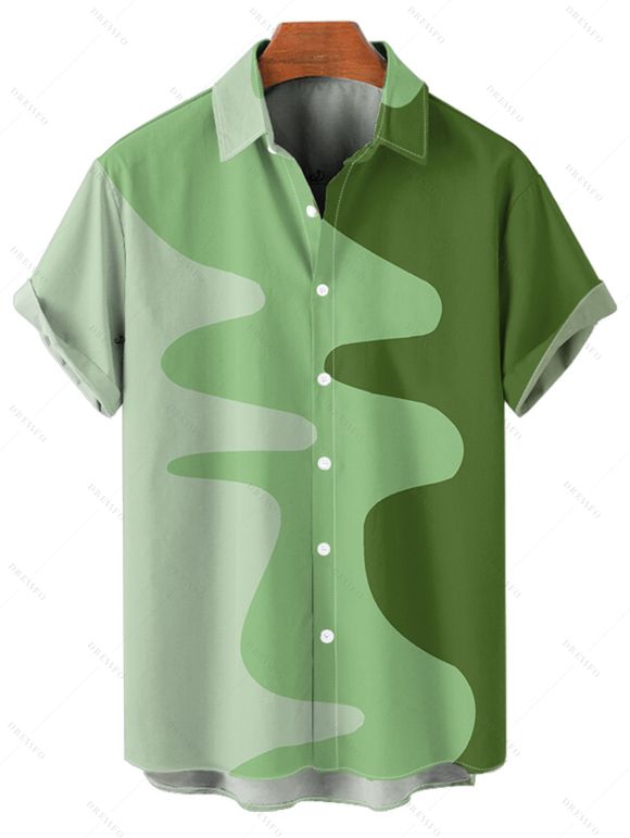 Chemise Décontractée Boutonnée Motif Géométrique en Blocs de Couleurs à Manches Courtes - Vert 5XL