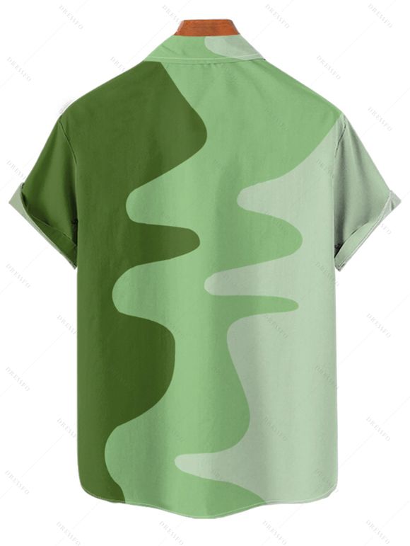 Chemise Décontractée Boutonnée Motif Géométrique en Blocs de Couleurs à Manches Courtes - Vert 5XL