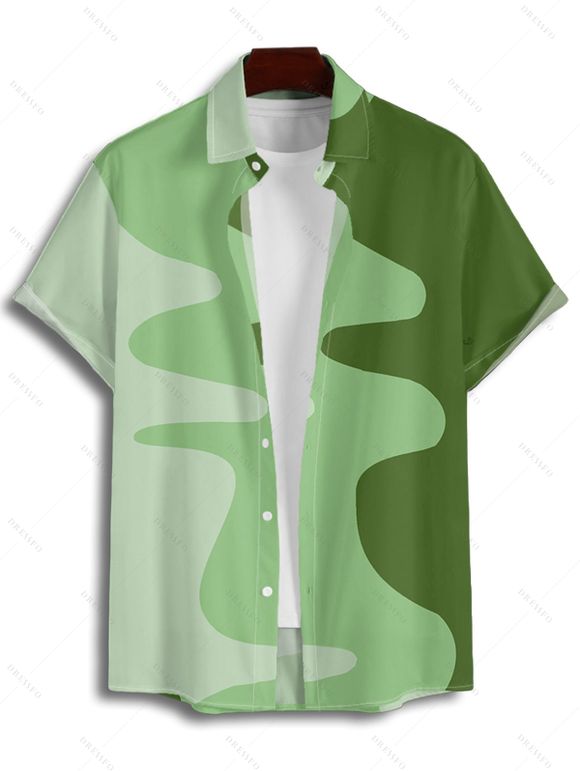Chemise Décontractée Boutonnée Motif Géométrique en Blocs de Couleurs à Manches Courtes - Vert 5XL