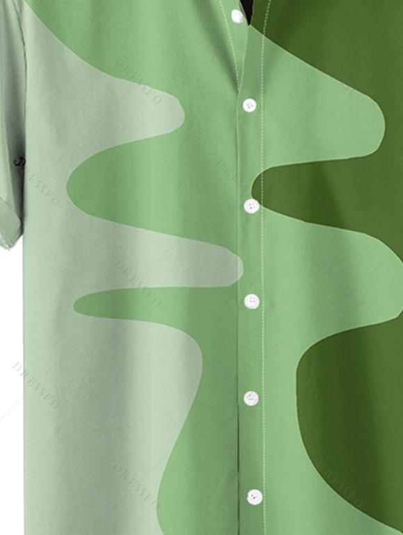 Chemise Décontractée Boutonnée Motif Géométrique en Blocs de Couleurs à Manches Courtes - Vert 5XL