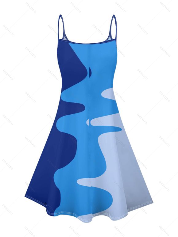 Casual Couple Outfit Colorblock Geometric Pattern Spaghetti Strap V Neck A Line Mini Tank Dress and Roll Up Sleeve Shirt Matching Outfit - Bleu S | US 4