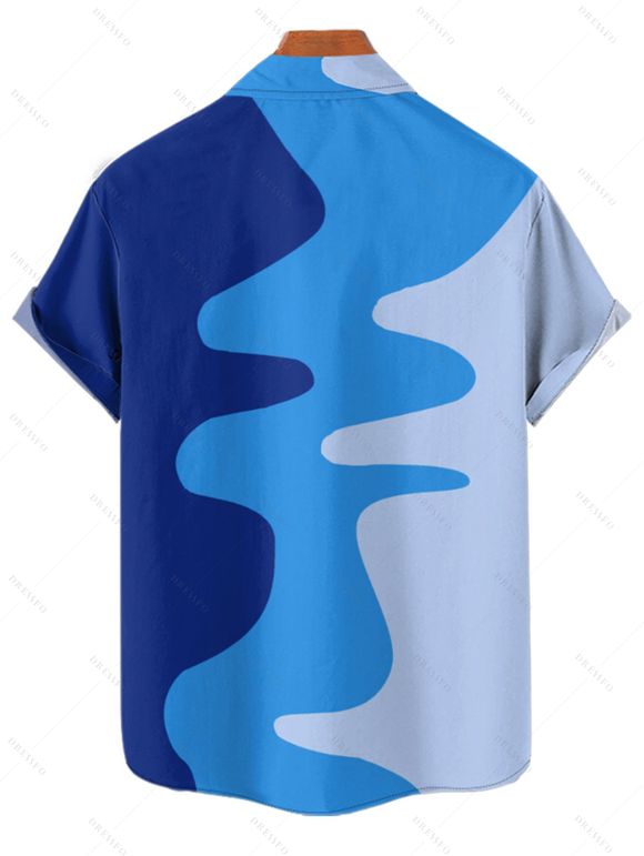 Casual Couple Outfit Colorblock Geometric Pattern Spaghetti Strap V Neck A Line Mini Tank Dress and Roll Up Sleeve Shirt Matching Outfit - Bleu S | US 4