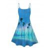 Vacation Couple Outfit Tropical Coconut Tree Pattern Ombre Spaghetti Strap A Line Tank Dress and Roll Up Sleeve Shirt Matching Outfit - Bleu S | US 4