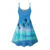 Vacation Couple Outfit Tropical Coconut Tree Pattern Ombre Spaghetti Strap A Line Tank Dress and Roll Up Sleeve Shirt Matching Outfit - Bleu S | US 4