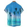 Vacation Couple Outfit Tropical Coconut Tree Pattern Ombre Spaghetti Strap A Line Tank Dress and Roll Up Sleeve Shirt Matching Outfit - Bleu S | US 4