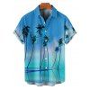 Vacation Couple Outfit Tropical Coconut Tree Pattern Ombre Spaghetti Strap A Line Tank Dress and Roll Up Sleeve Shirt Matching Outfit - Bleu S | US 4