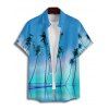 Vacation Couple Outfit Tropical Coconut Tree Pattern Ombre Spaghetti Strap A Line Tank Dress and Roll Up Sleeve Shirt Matching Outfit - Bleu S | US 4