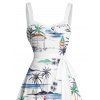 Mini Robe Ligne A de Plage Motif Paysage de Plage Cocotier à Volants - Blanc XXXXXL | US 20