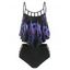 Maillot de Bain Tankini Croisé Gainant Découpé à Imprimé Pieuvre en Treillis à Volants de Plage - Violet Améthyste 3XL