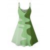 Mini Robe Décontractée Ligne A Géométrique Motif Abstrait en Blocs de Couleurs à Bretelle Fine - Vert clair L | US 8-10