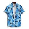 Chemise de Plage Boutonnée Motif de Feuille de Mer à Manches Roulées pour Homme - Bleu Ciel 2XL