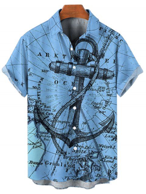Chemise à Manches Courtes Décontractée Motif Ancre et Inscription pour Hommes