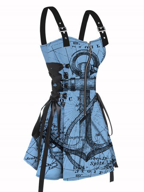 Robe Courte Trapèze à Lettre à Demi-Zip à Lacets