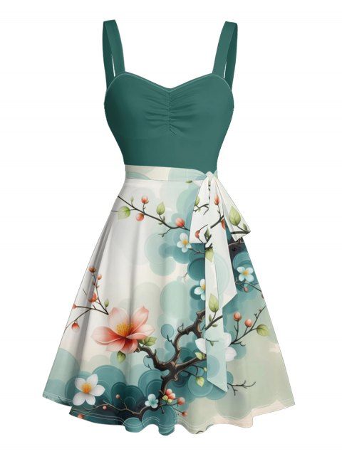 Mini Robe de Vacances Décontractée Plissée Ombré Motif de Fleur